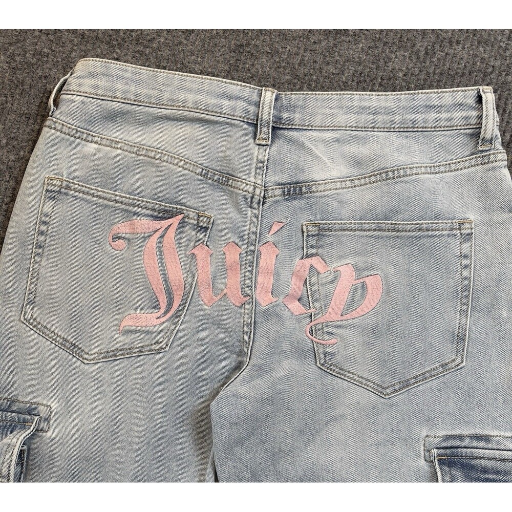 Juicy Couture Jeans Women 11/30 Stretch Wide Leg Cargo Pockets Light Wash NEW